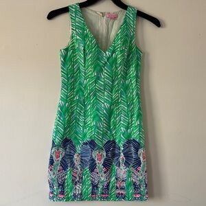 Lilly Pulitzer Green and Navy Elephant Print Mini Dress